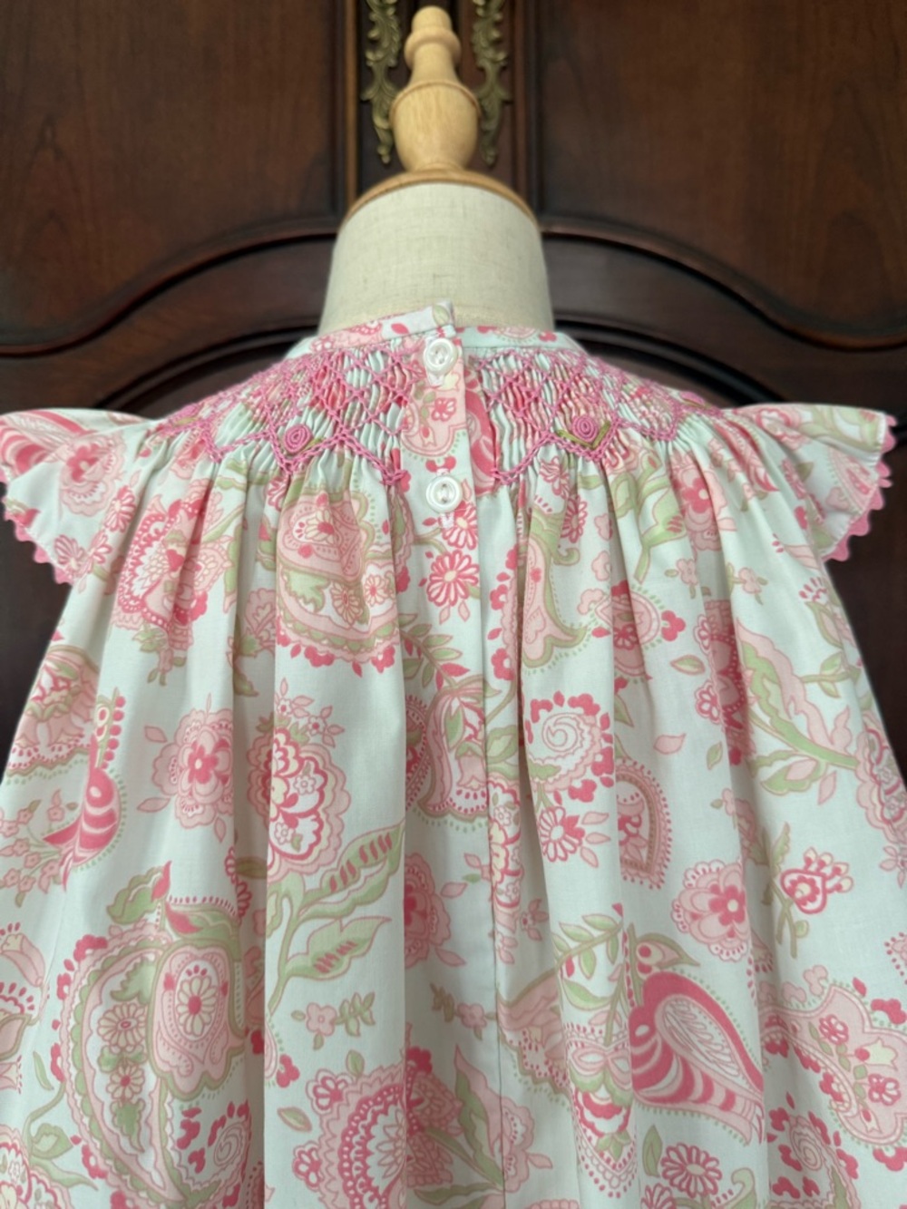 Shrimp & Grits Pink Floral Smocked Bishop Dress 12M Boutique Easter Spring - Picture 7 of 8